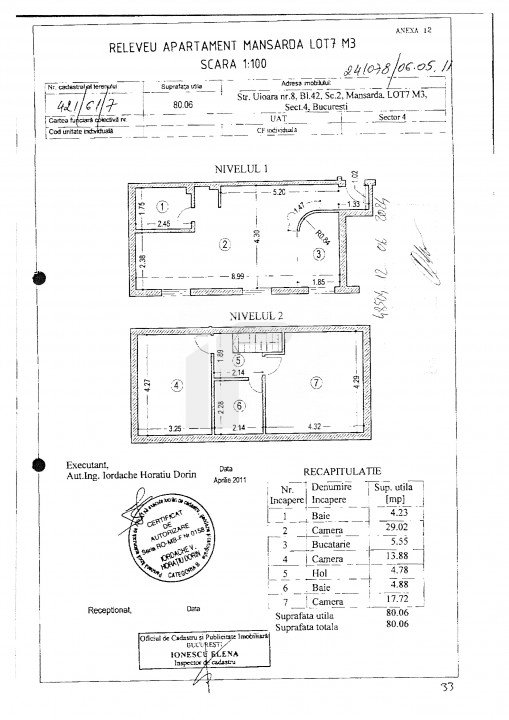 Apartament 3 camere in bloc de 4 etaje mansardat !