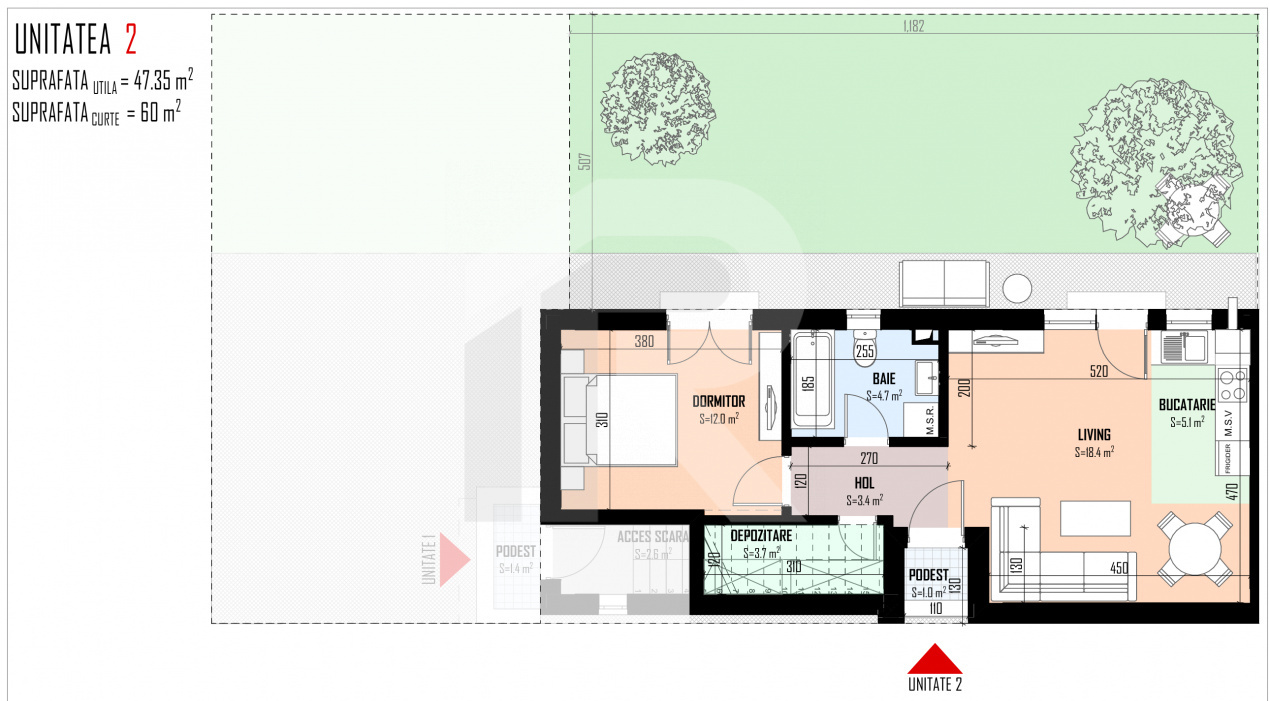 Apartament 2 camere in vilă cu grădină 60 mp și 2 locuri de parcare Bragadiru